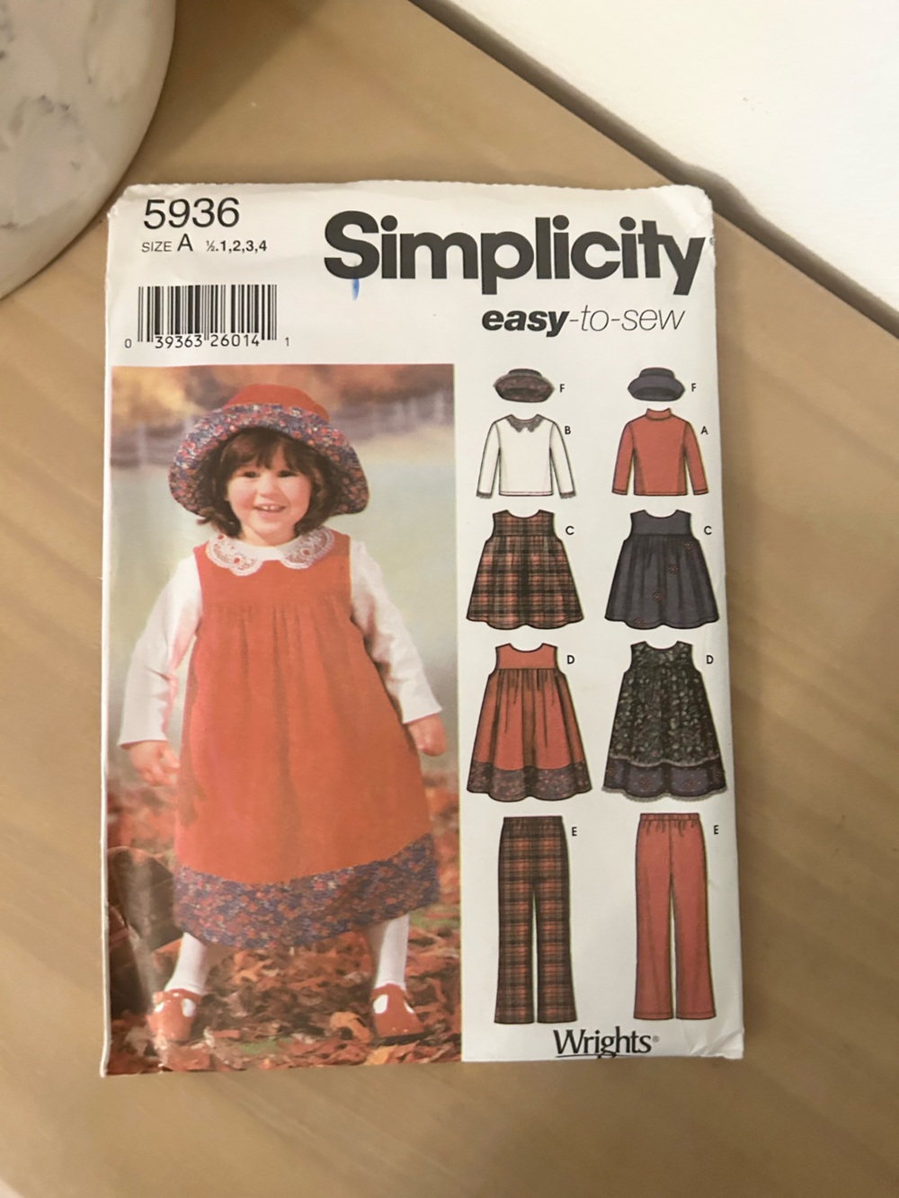Vintage Simplicity 5936 Toddler Jumper, Pants, Top & Hat Sewing Pattern 1/2-4